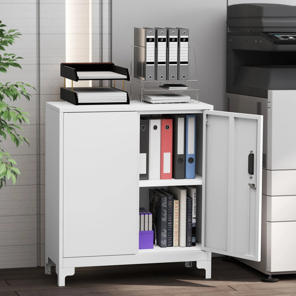 Mobile da Ufficio Portadocumenti con 3 Ripiani, 2 Ante e Chiavi, 80x35x91 cm, Bianco
