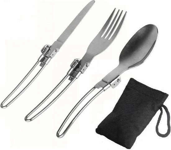 Set di Campeggio - Spork in Acciaio Inox - Set di Cucina per l'Esterno - Set di Cucina con Karabina - Set di Cucina - Campeggio e Survival Outdoor - Fork, Cucchiaio e Coltello - Servizio da Campeggio Compacto e Portatile