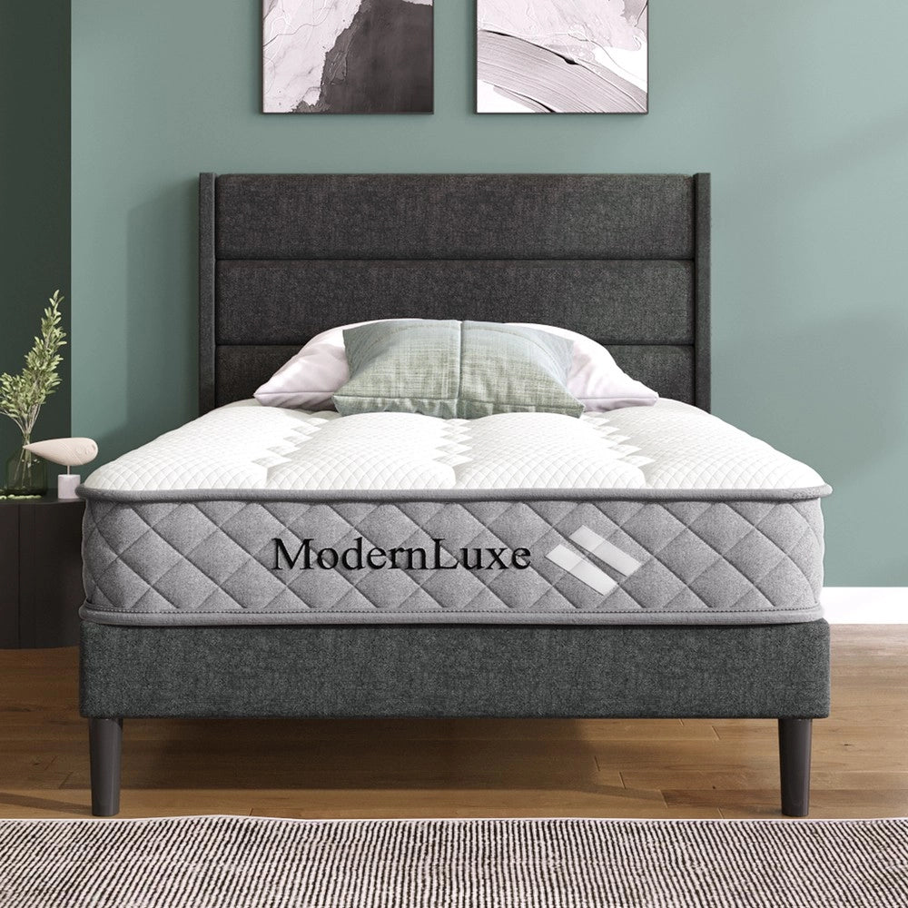 Letto Imbottito Singolo con Rete a Doghe e Testiera ¨C Xylo ¨C Tessuto Grigio 90x200 con Materasso