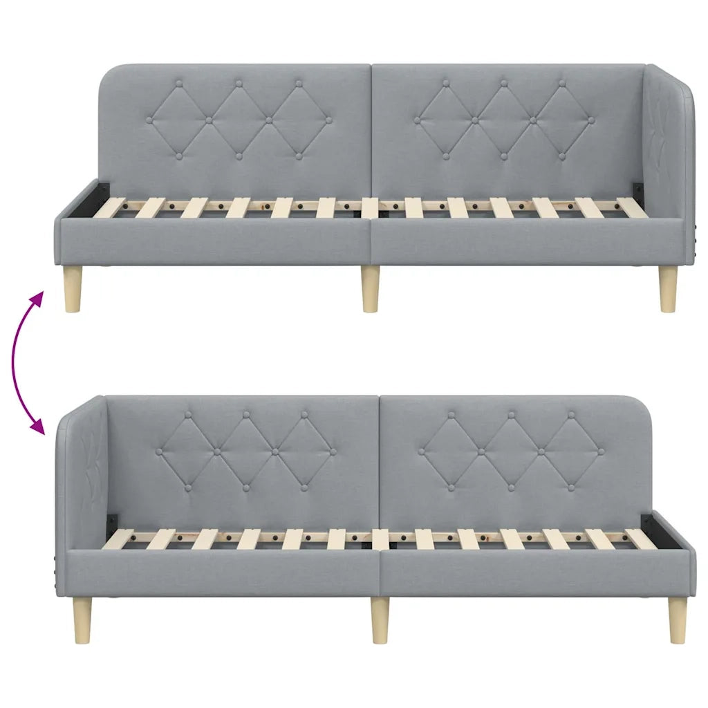 Letto singolo | Letto per adulti | Cornice del letto ad angolo Grigio chiaro 80 x 200 cm Tessuto