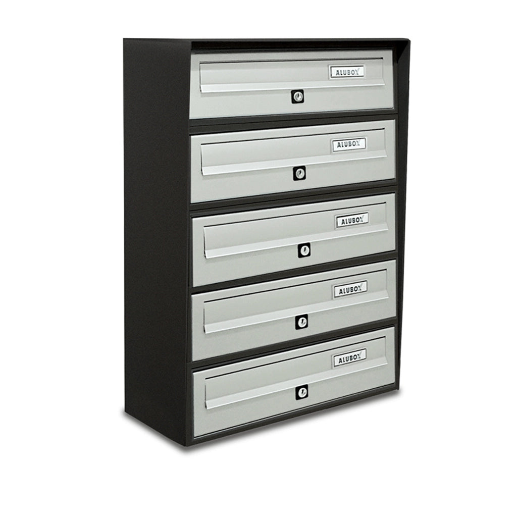 ALUBOX SLIM Cassette Postali Condominiali 5 Posti 63X39X30 Cm In Lamiera Zincata E Alluminio Cassetta Postale Da Esterno Condominiale Con Sistema Anti Prelievo COLORE: ANTRACITE ARGENTO