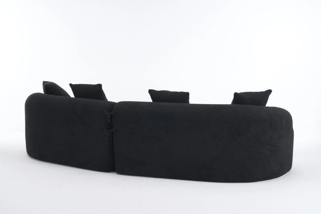 Divano ad angolo modulare 4 posti in chenille con design curvo e salvaspazio per soggiorno e salotto, nero