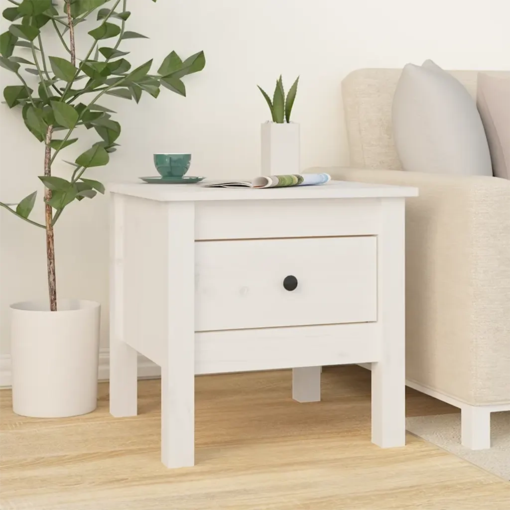 Tavolino | Tavolo laterale Bianco 40x40x39 cm Legno Massello di Pino