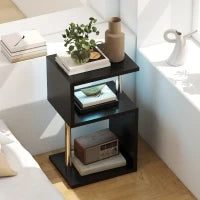 Tavolino con Luce LED a 3 Livelli con Ripiani e Struttura in Alluminio per Salotto Camera da Letto 44x38x75 cm Nero