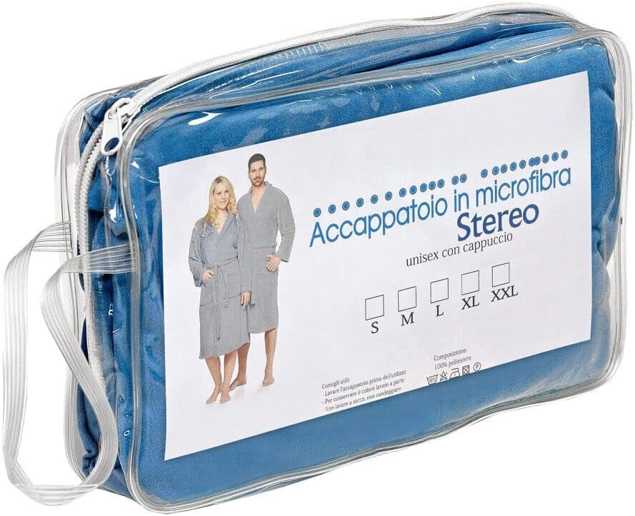 Accappatoio Microfibra Taglia XXL Moderno Morbido Uomo Donna Cintura Tasche Cappuccio Blu
