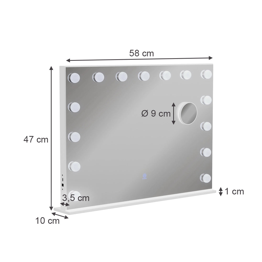 Vicco Specchio da toilette Bianco 58 x 47 cm con illuminazione a LED