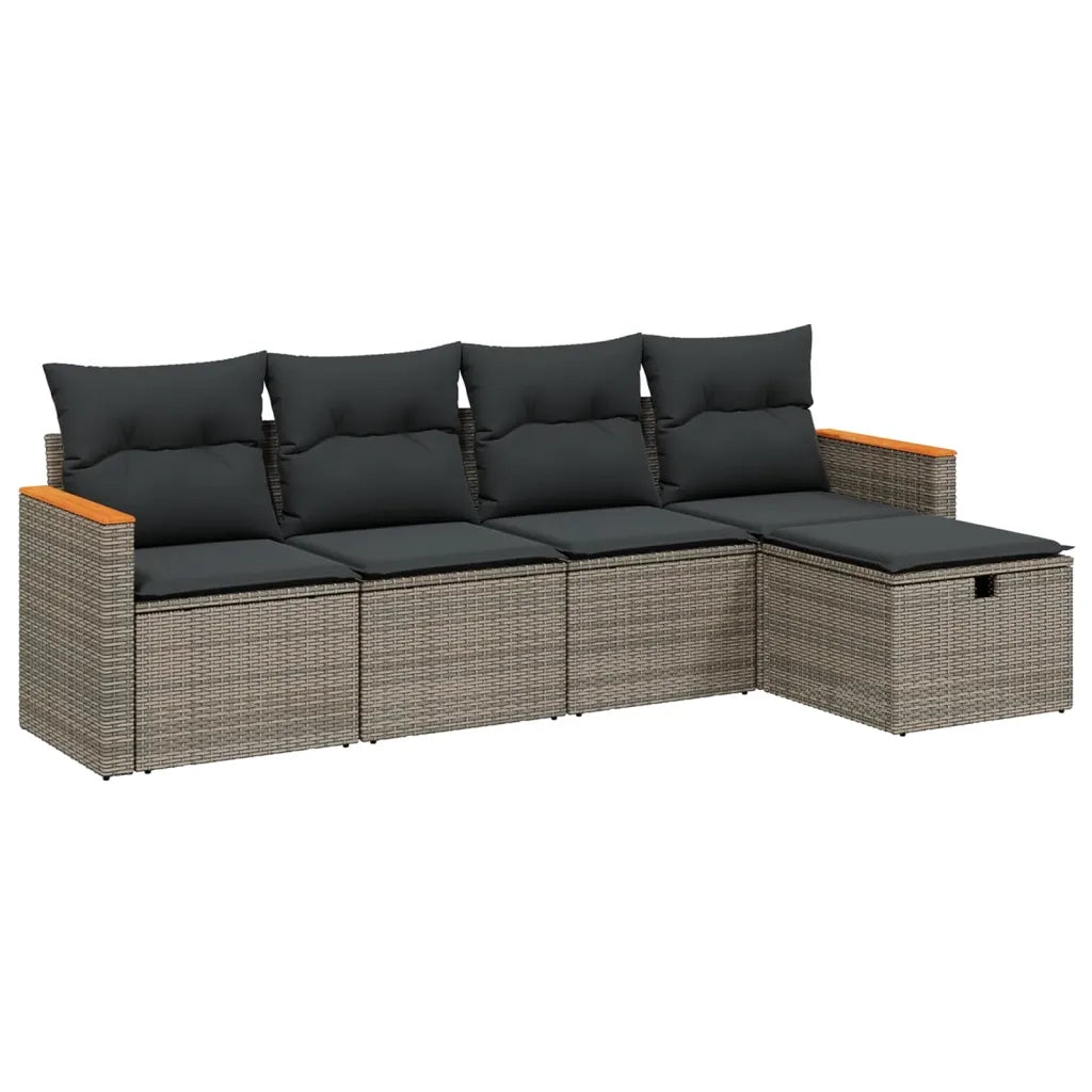 Set Divano da Giardino 5 pz con Cuscini Grigio in Polyrattan