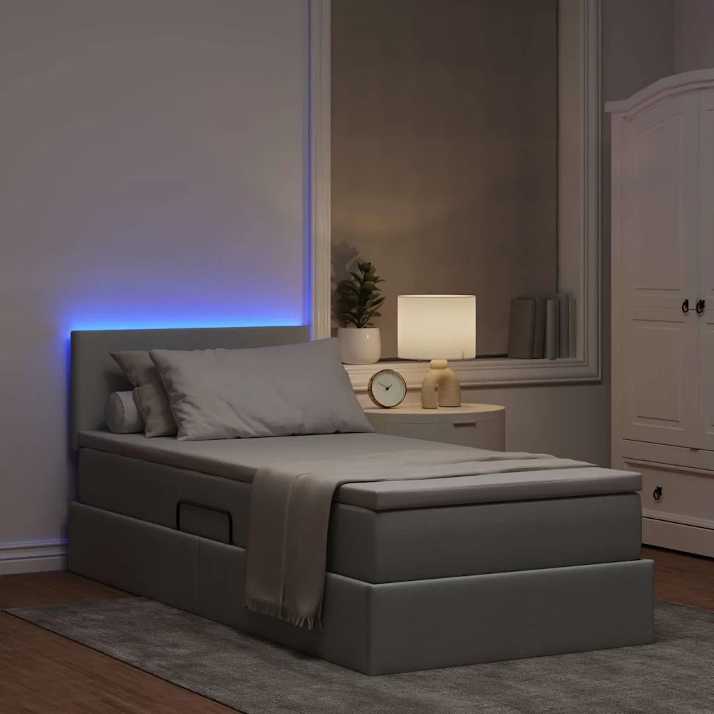 Letto con contenitore e LED Grigio chiaro 100 x 200 cm Tessuto 3371061