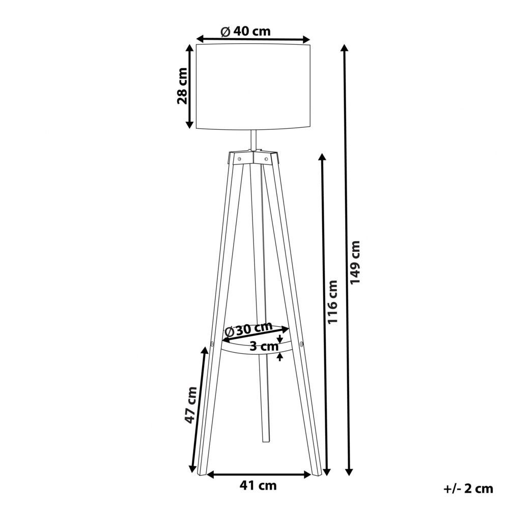 Lampada da Terra Treppiede Lino Bianco Paralume Rotondo Gambe Legno Chiaro 148 cm Moderna