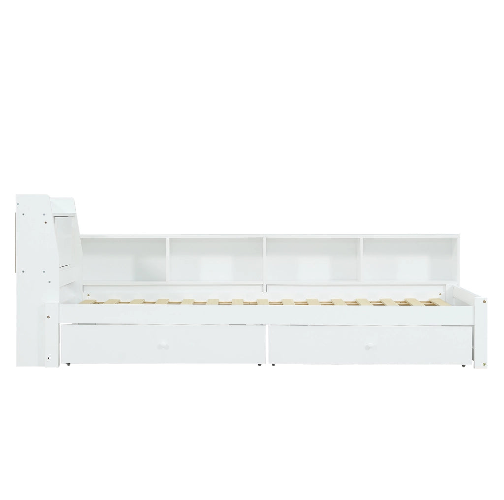 Letto singolo 90x200 cm con contenitore, 2 luci e presa di ricarica
