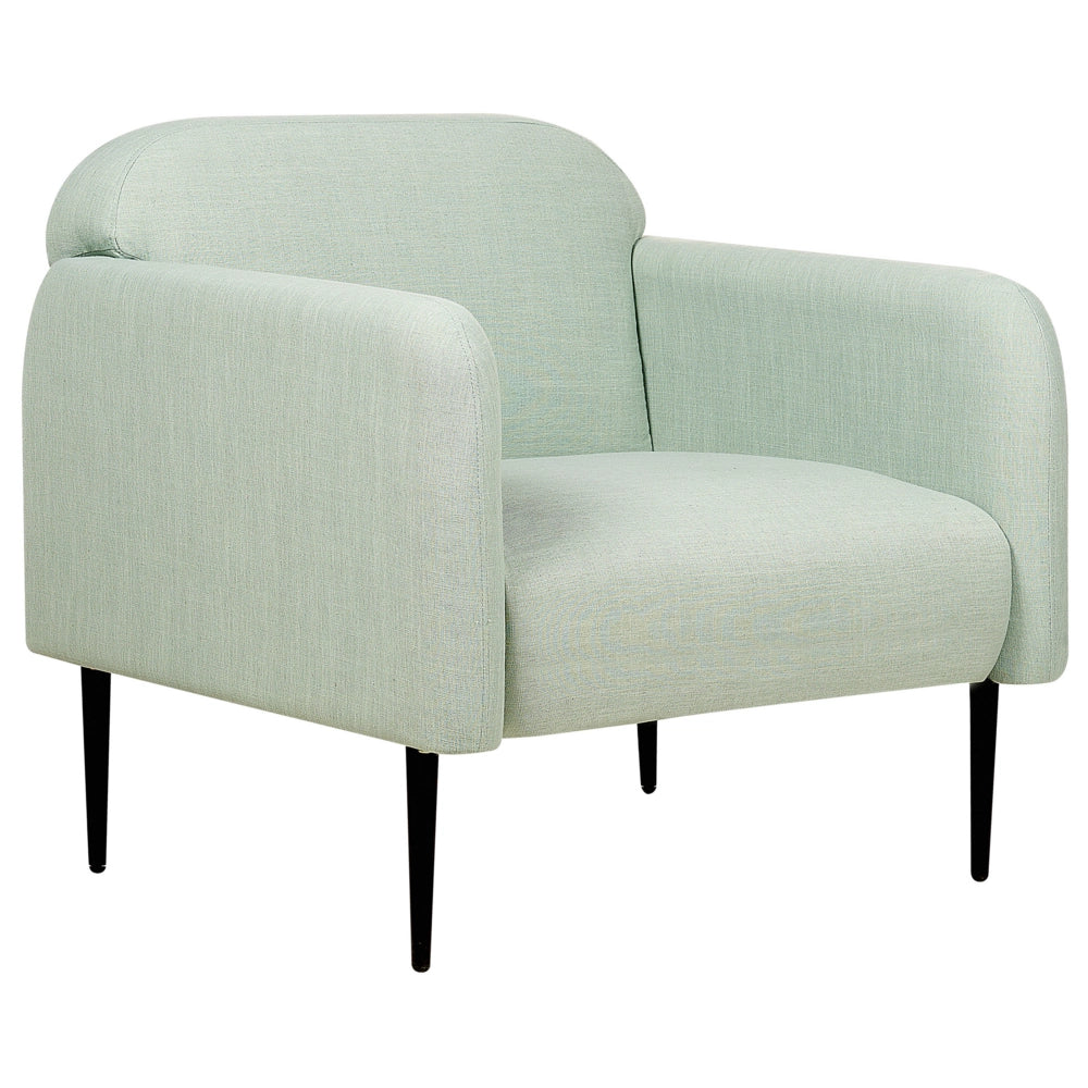 Poltrona in tessuto di lino verde chiaro e nero Gambe in metallo Sedia imbottita Morbido stile retrò Art Decor Soggiorno