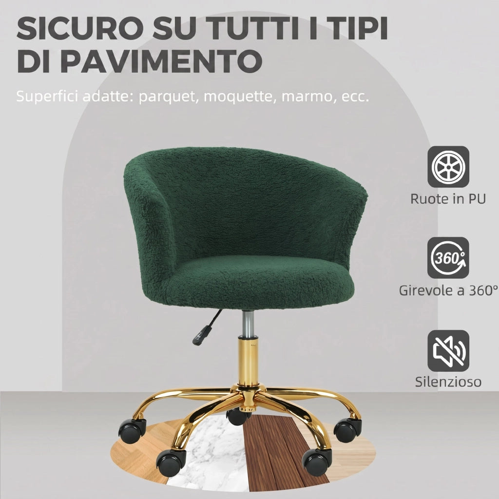 Sedia Girevole da Ufficio in Velluto ¨C Zephmum ¨C Verde Scuro, Struttura Acciaio
