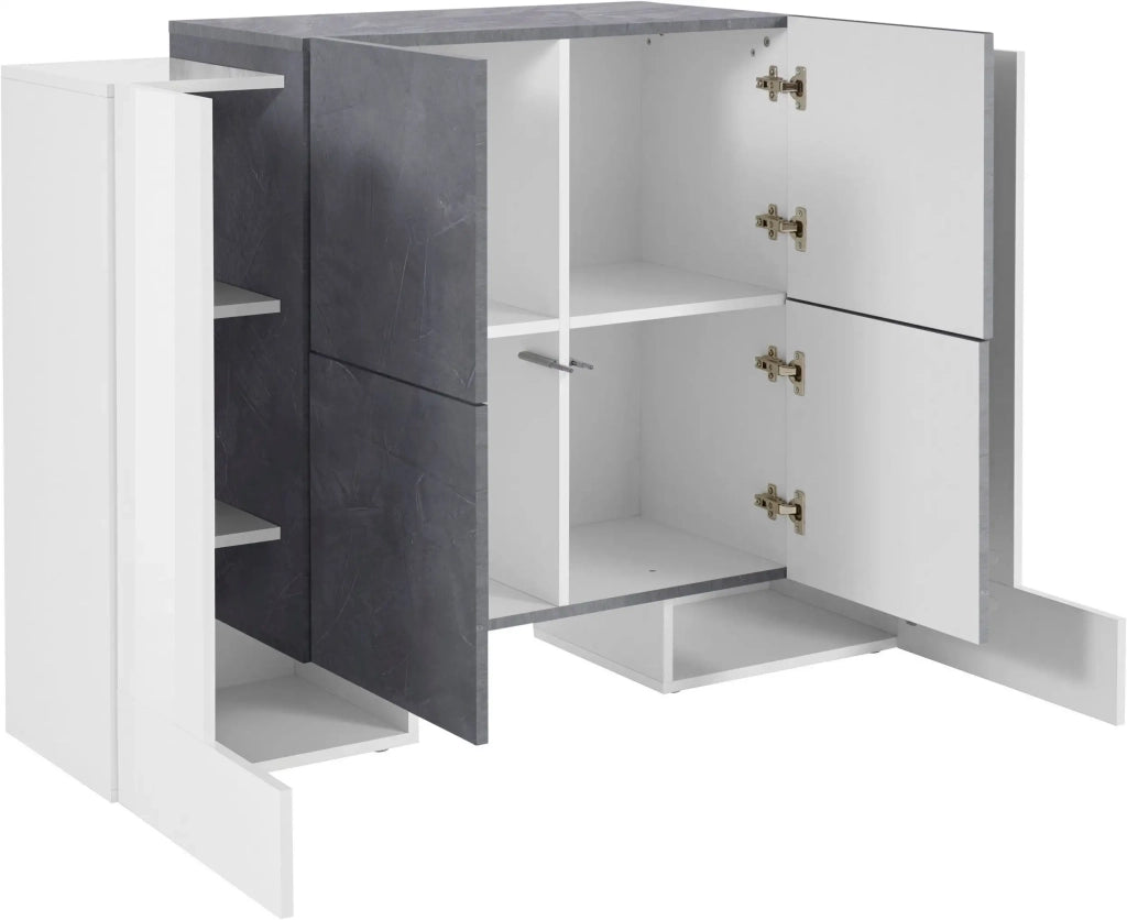 Mobile Madia Pillon L 130 x H 100 x P 45 cm bianco lucido e grigio ardesia
