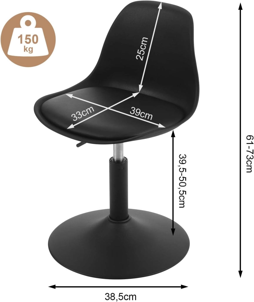2x Sgabello con Schienale Moderno Sedia da Cucina Girevole a 360° Altezza Regolabile Senza Braccioli in PU Altezza della Sedia 39,5cm-50,5cm Nero BH304sz-2