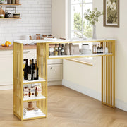 Tavolo da bar 140x40x105 cm con ripiani in MDF e metallo bianco e oro