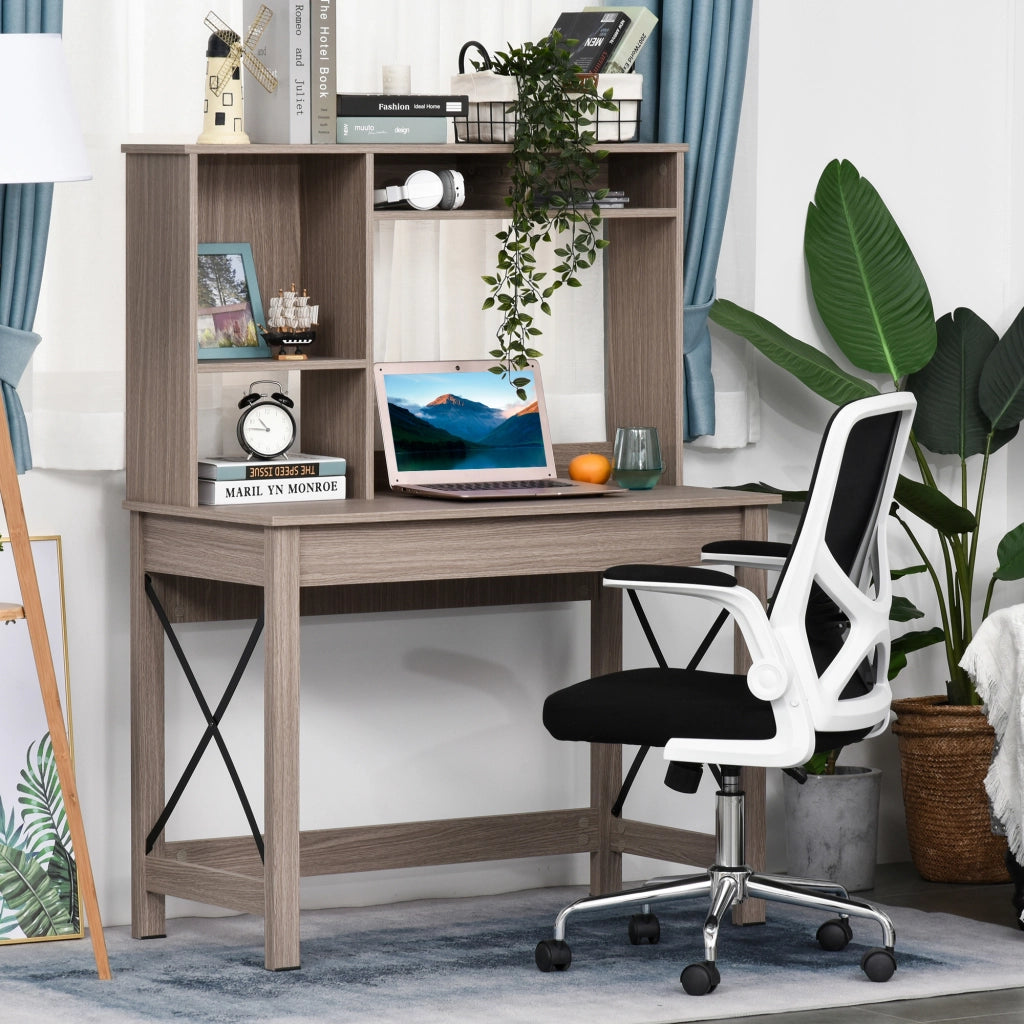 EasyComfort Scrivania per Computer Moderna con Ripiani Aperti, Scrivania con Libreria in Legno, Tavolo Porta PC per Computer, per Ufficio, Studio e Camera da Letto, 105x50x137.5cm, Marrone