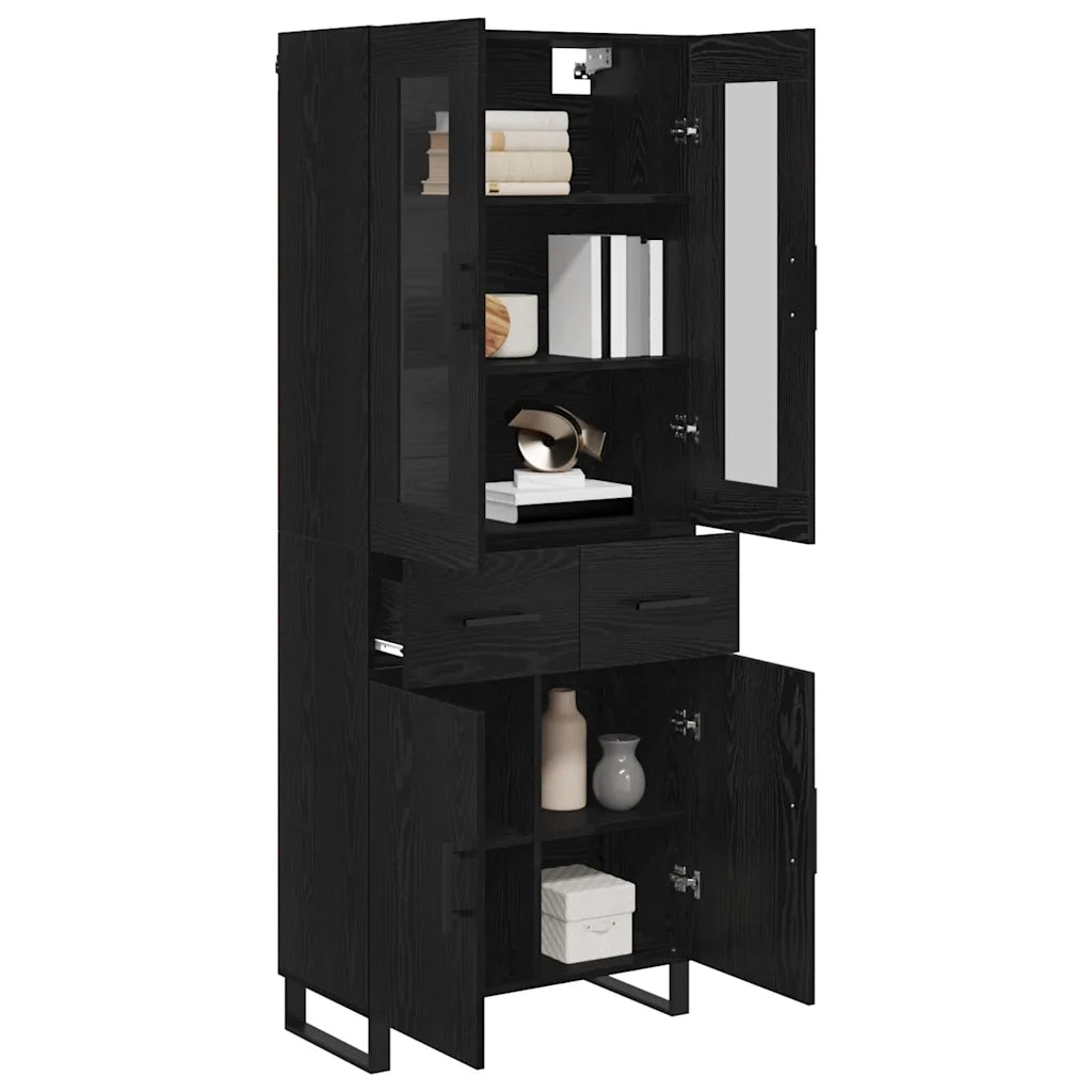 Credenza 2 pz | Madia | Buffet da pranzo | Armadio da pranzo Rovere Nero Legno Stratificato e Vetro