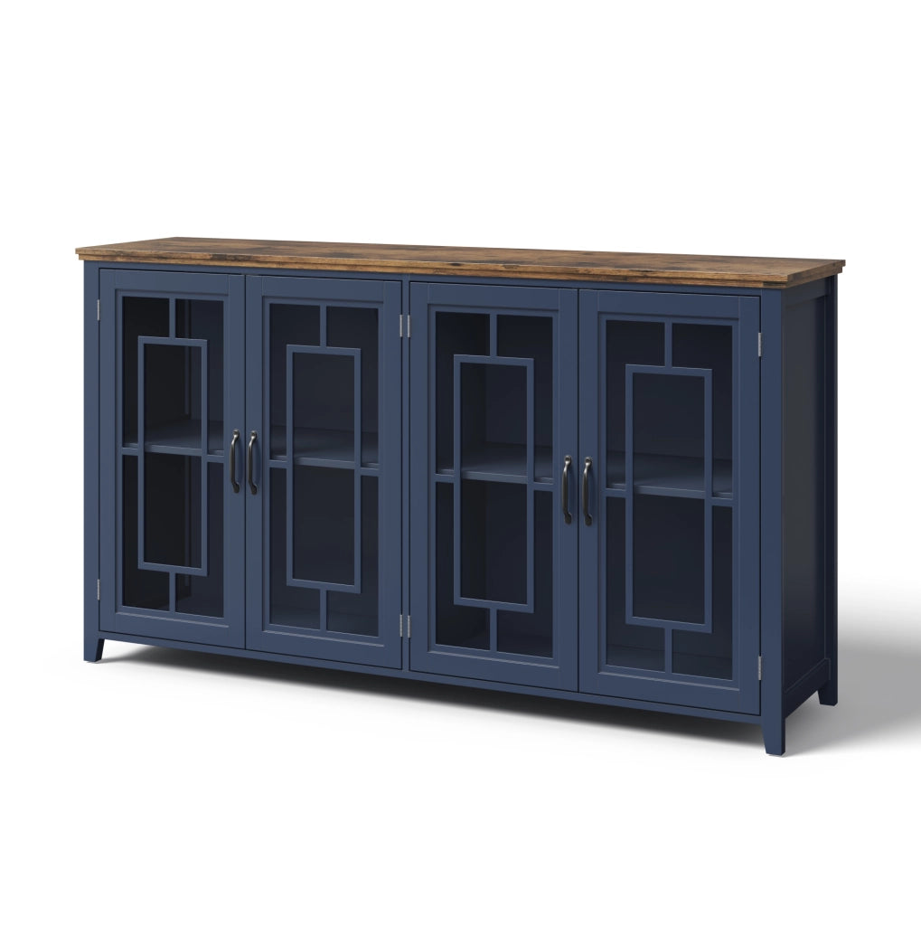 Credenza cucina 160x40x86 cm con ante in vetro; ampia capacità; MDF blu