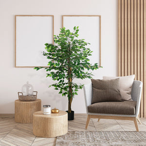 Pianta Artificiale di Ficus da Interno e Esterno H150 cm con Vaso Verde