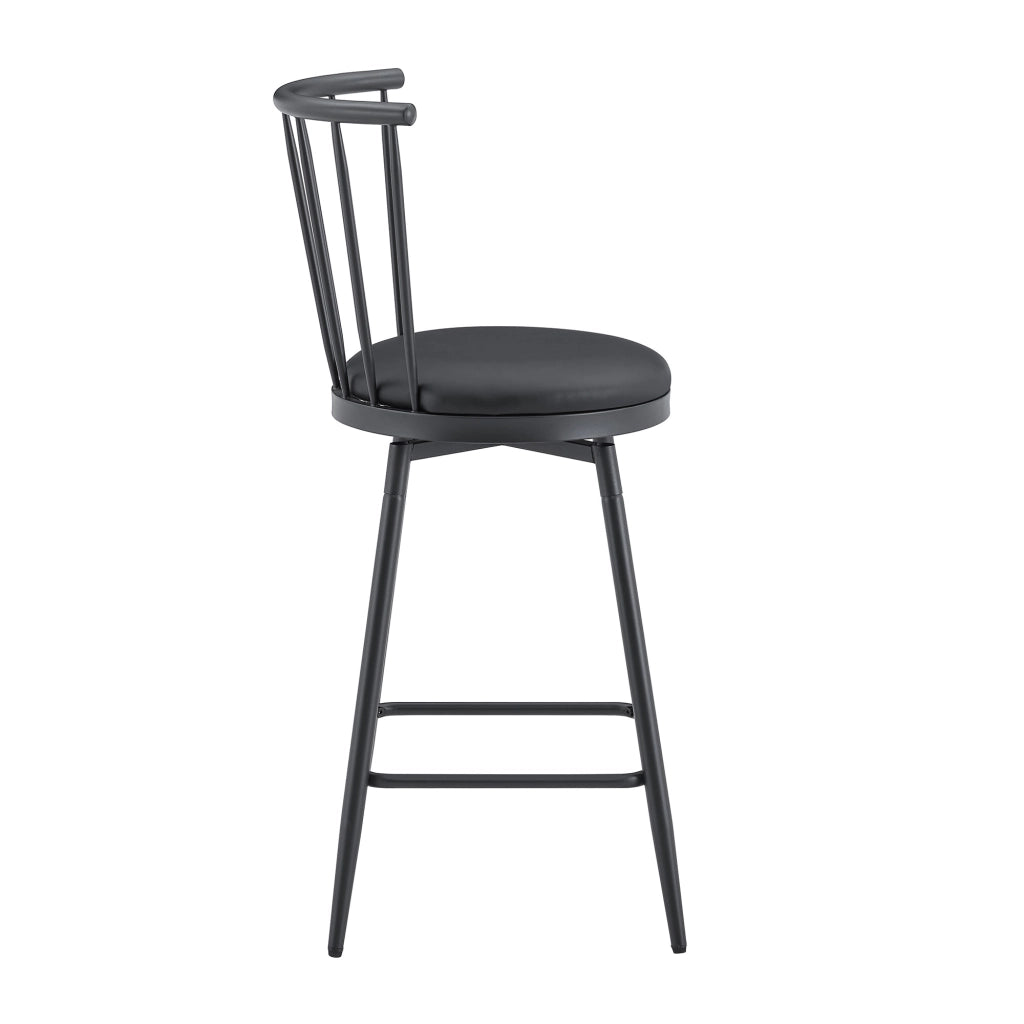 Sgabello da bar nero in metallo stile Windsor con seduta imbottita in PU, h 73 cm