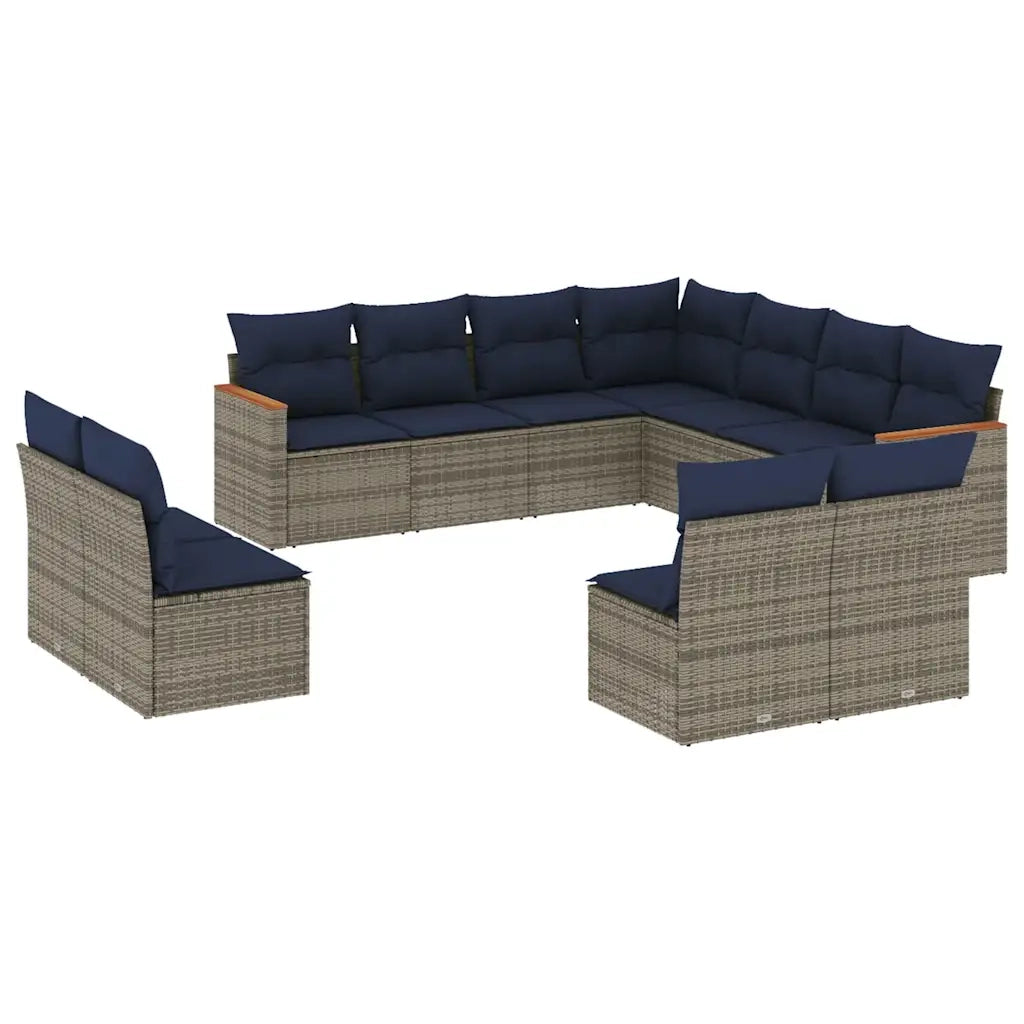 Set Divani da Giardino 11 pz con Cuscini Grigio in Polyrattan 3226089