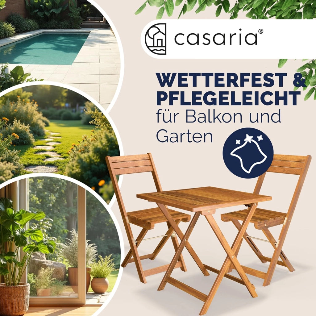 ® Set da Balcone Tavolo e 2 Sedie in Legno di Acacia Pieghevole 3 Pezzi per 2 Persone da Giardino Esterno Tavolino Terrazza Bar Bistro Salotto
