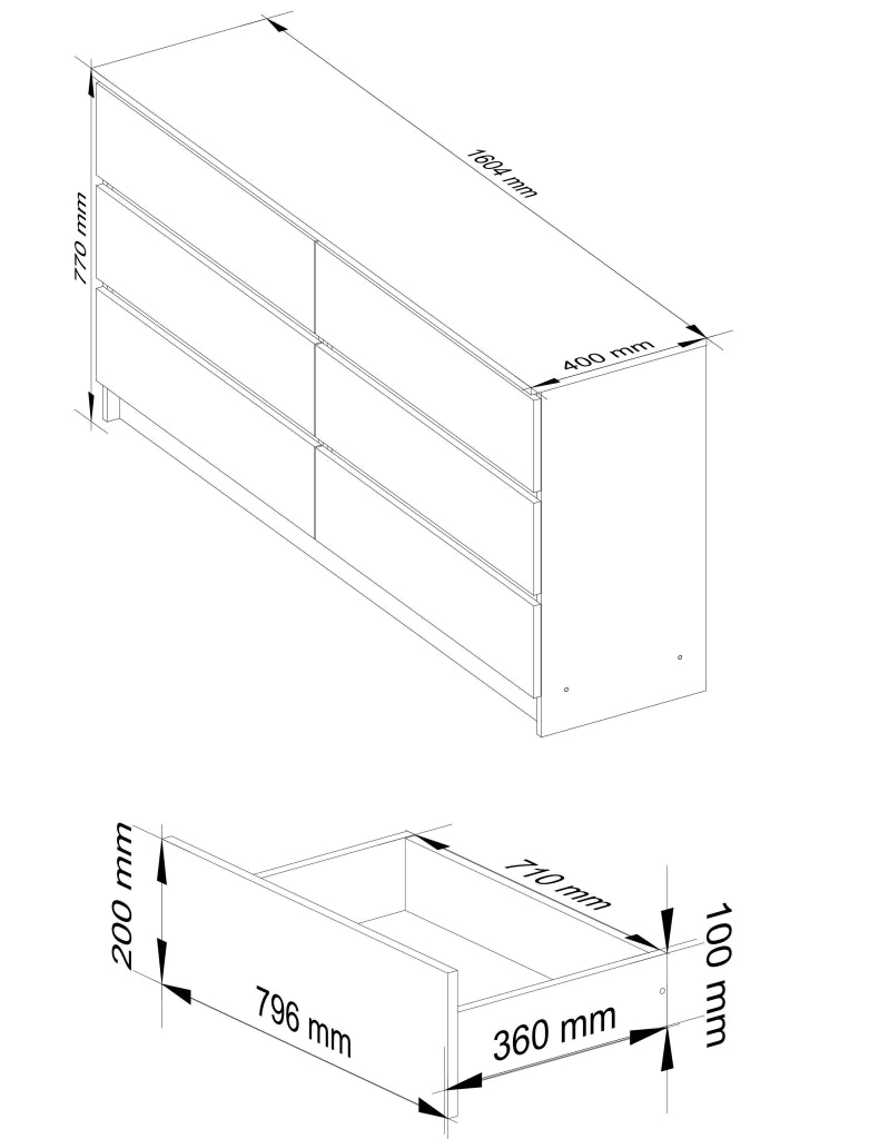 Cassettiera AKORD K160 Quercia Artisan 160 cm 6 cassetti inserto frontale Grigio Grafite 160x40x77 cm