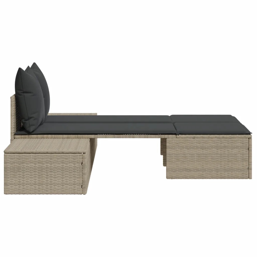 Lettino Prendisole | Sdraio da giardino | Lettino da sole Doppio con Cuscini Grigio Chiaro Polyrattan