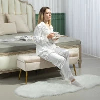 Panchina con Contenitore in Velluto, Pouf Imbottito con Design Trapuntato, Struttura in Metallo, 102 x 35 x 43 cm, Beige