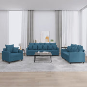 Set di Divani 3 pz con Cuscini Blu in Velluto