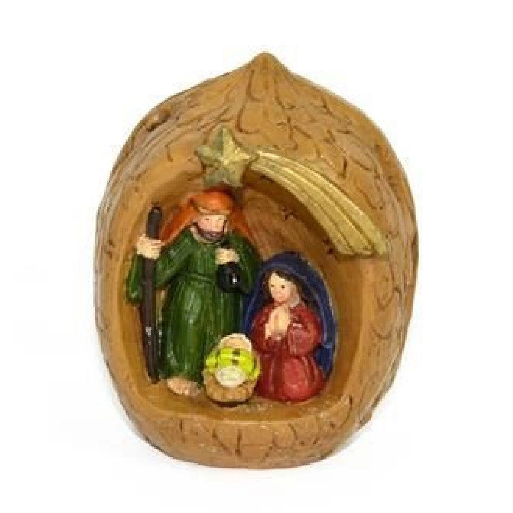 Trade Shop - Natività Presepe In Resina Capanna Noce 7cm Decoro Natale Natalizio 5.5x7x5cm -
