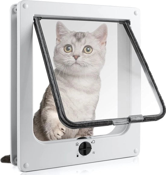 Porta gatti e cani, 4-faccia facile da scorrere per gatti e piccoli cani, da installare con un telaio telescopico, porta gatti, porta cani, porta animali, 19 x 22 x 5,5 cm