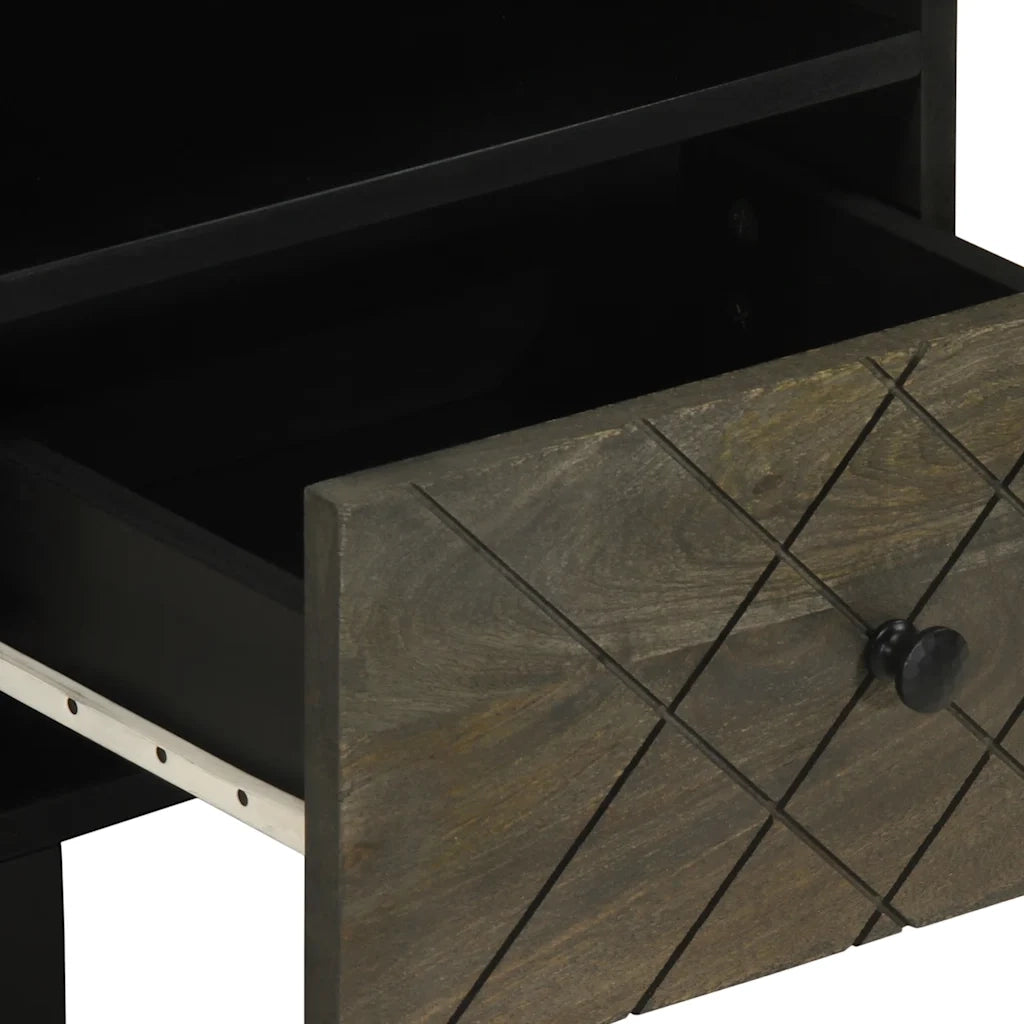 Comodino Nero 40x33x46 cm in Legno Massello di Mango 4017690