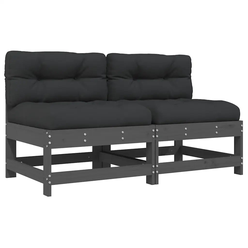 Divano componibile-Divani Centrali con Cuscini 2 pz Legno Massello di Pino Grigio 759128