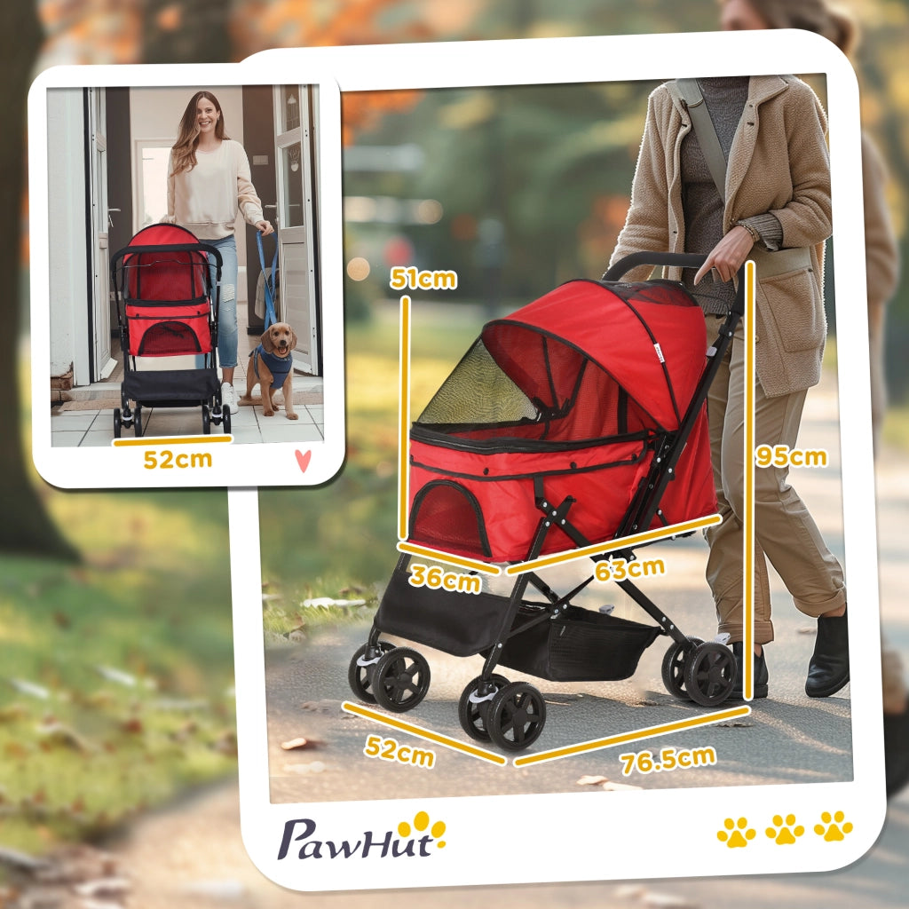 Passeggino per Cani Piccoli Pieghevole ¨C zephmum ¨C Rosso 76.5x52x95cm