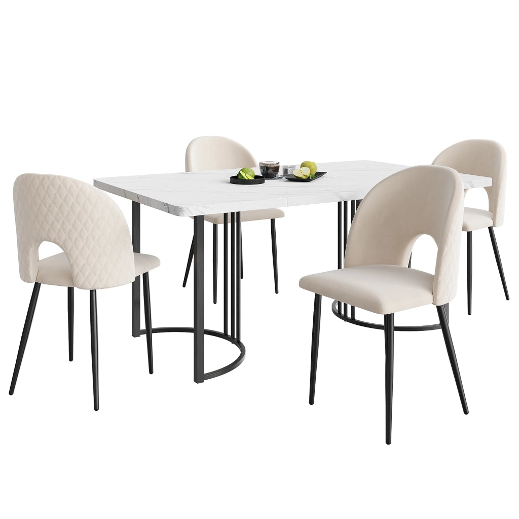 Tavolo da pranzo per 4 persone con 4 sedie, piano effetto marmo e gambe regolabili, per cucina moderna, 140 × 80 cm