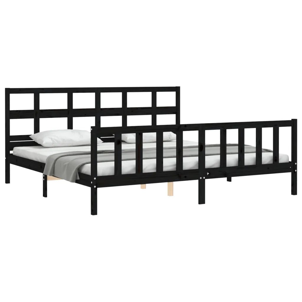 Giroletto con Testiera Nero 200x200 cm in Legno Massello 3193035