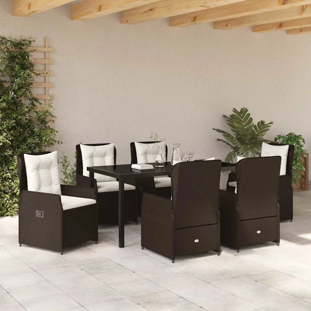 Set da Pranzo per Giardino 7 pcs Marrone polyrattan 3380950