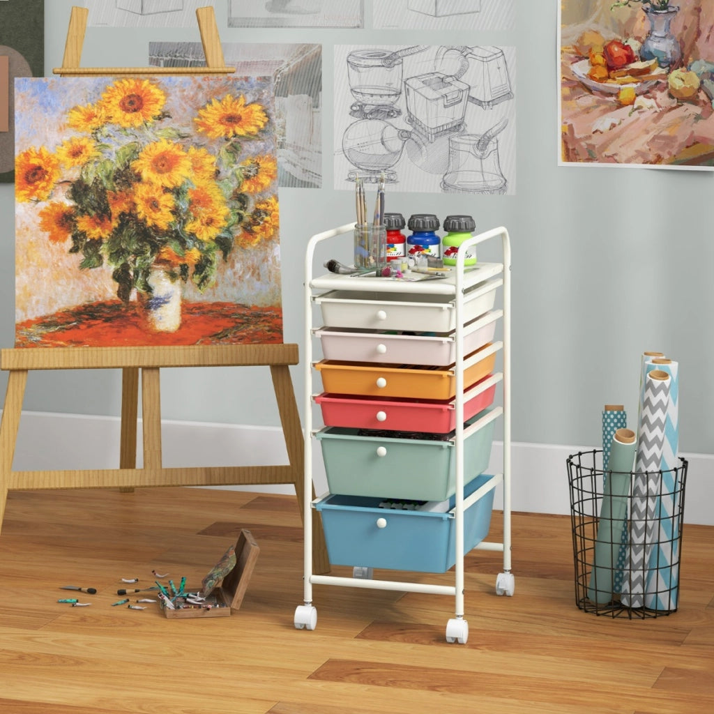 Carrello cassettiera multiuso con 6 cassettiera in plastica con ruote-Scaffale-Carrello per cucina 43,5x34x76cm Colorato