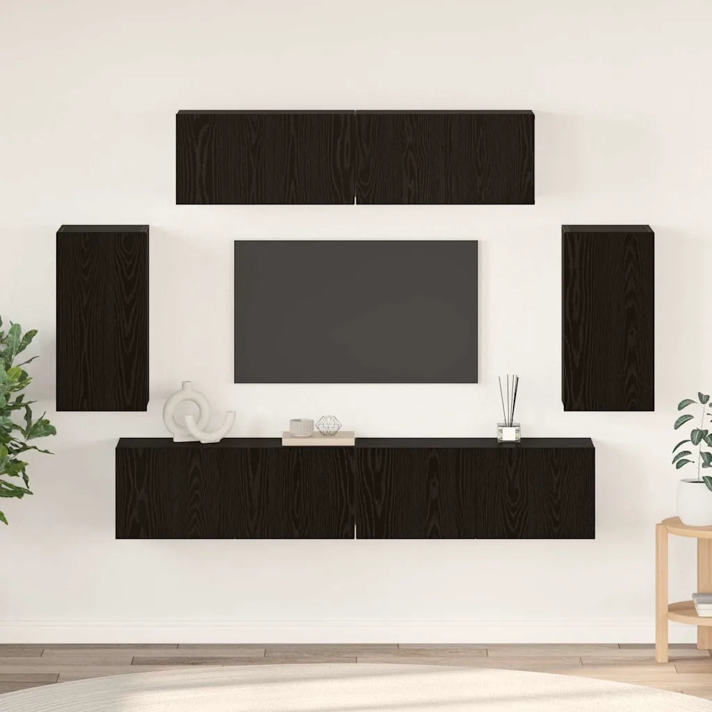 vidaXL Set mobile TV 6 pcs Rovere nero 80 x 30 x 30 cm