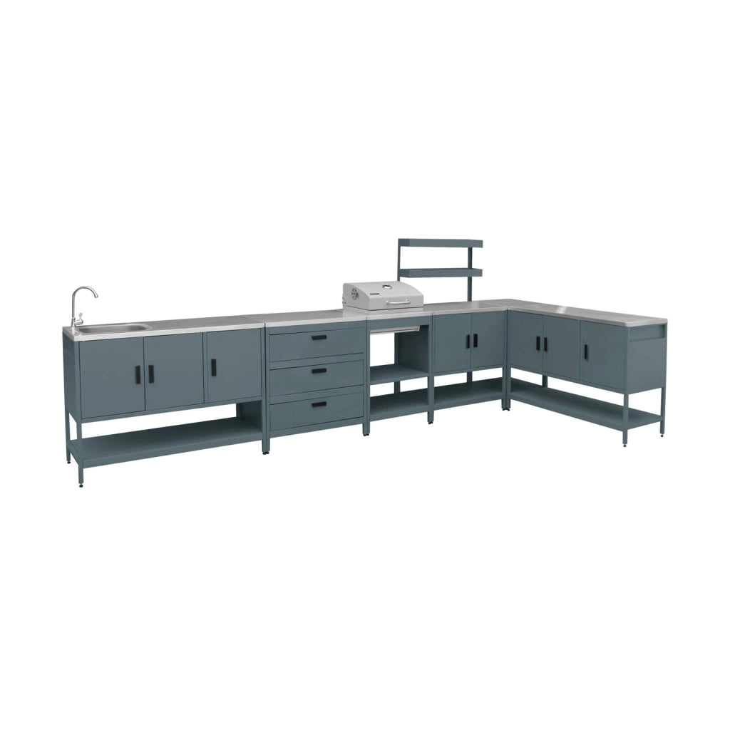 Cucina esterna acciaio inossidabile con barbecue a carbone, 6 moduli,