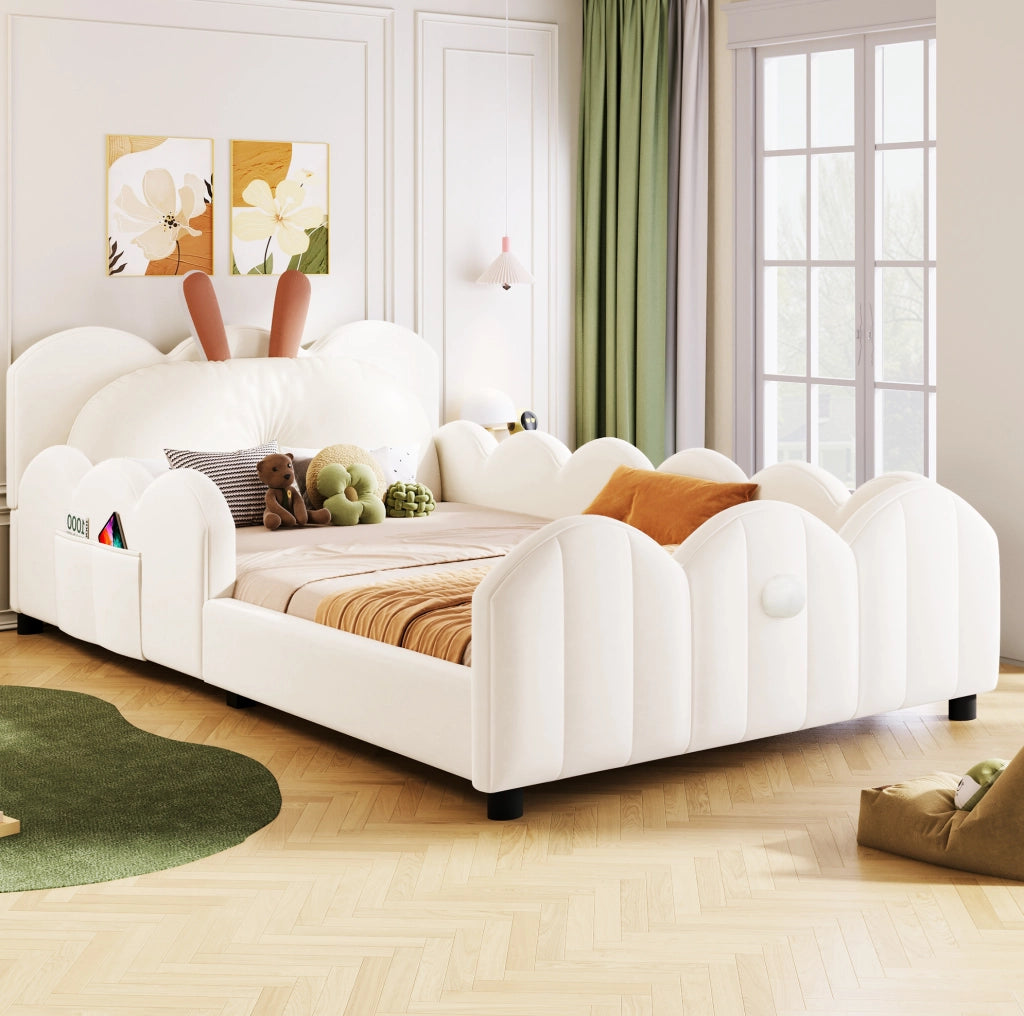 Letto singolo imbottito 90x200 cm con cuscino coniglietto beige