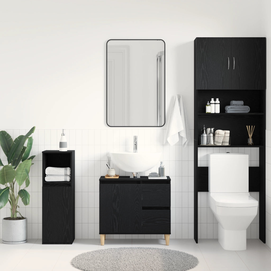 Armadietto Lavabo Nero Rovere 65x33x60 cm Legno ingegnerizzato
