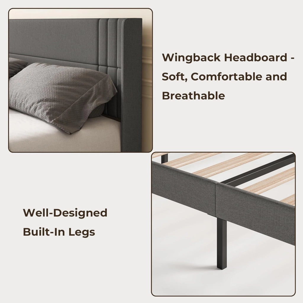 Letto imbottito 140x200 cm, con testiera e rete a doghe, robusto letto in tessuto per ragazzi e camere degli ospiti, struttura imbottita,Grigio scuro