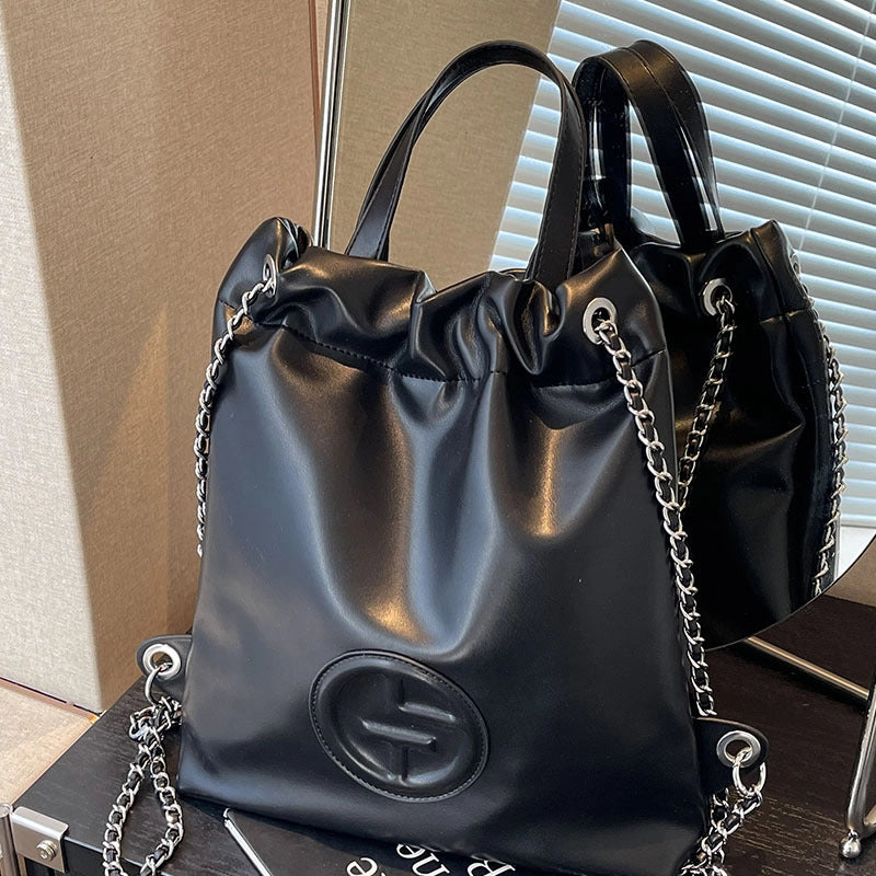 Zaino da donna in vera pelle, zaino scolastico nero