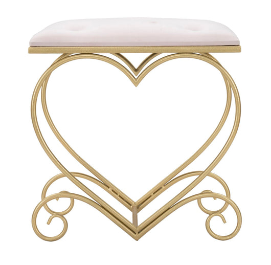 Sgabello Heart Rosa 50x37,5x51,5 cm in Ferro e MDF e Spugna e Poliestere Oro e Crema