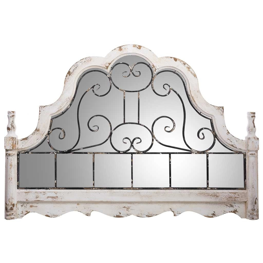 Specchio da parete in legno e metallo invecchiato bianco 128,5x6,5x89h