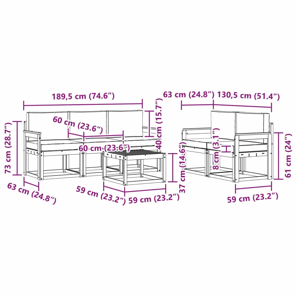 Set di divani da esterno 6 pz 3387234