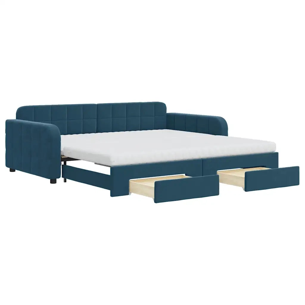 Divano Letto Estraibile con Cassetti Blu 100x200 cm in Velluto 3197007