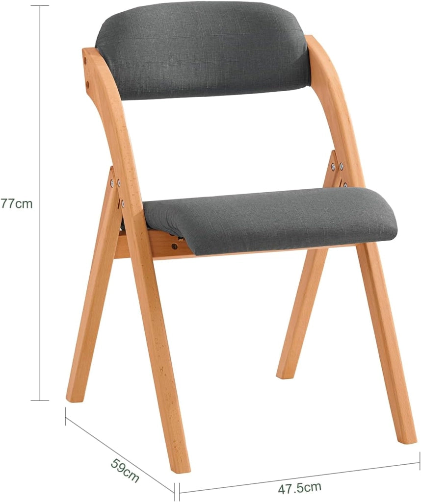 Sedia Pieghevole in Legno Set da 2 Poltrona Imbottita da Cucina, Sedie da Interno per Ufficio, Balcone, Giardino – Sedie Pieghevoli Salvaspazio Richiudibili in Faggio, Grigio Scuro FST92-SGx2